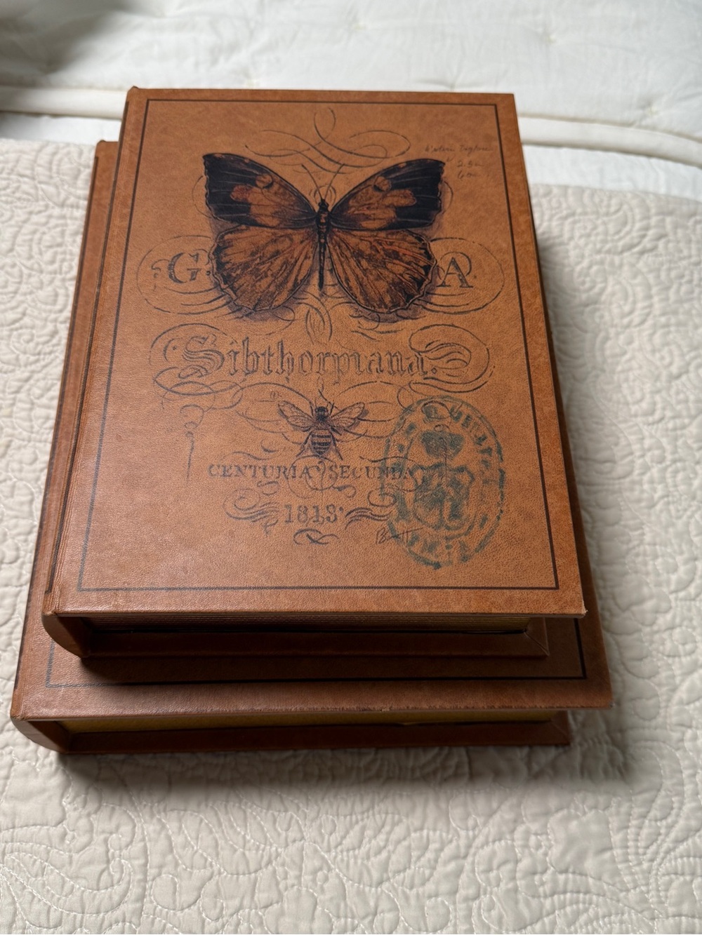 Decorative Faux Leather Brown Butterfly Storage Box Set - Home Office
